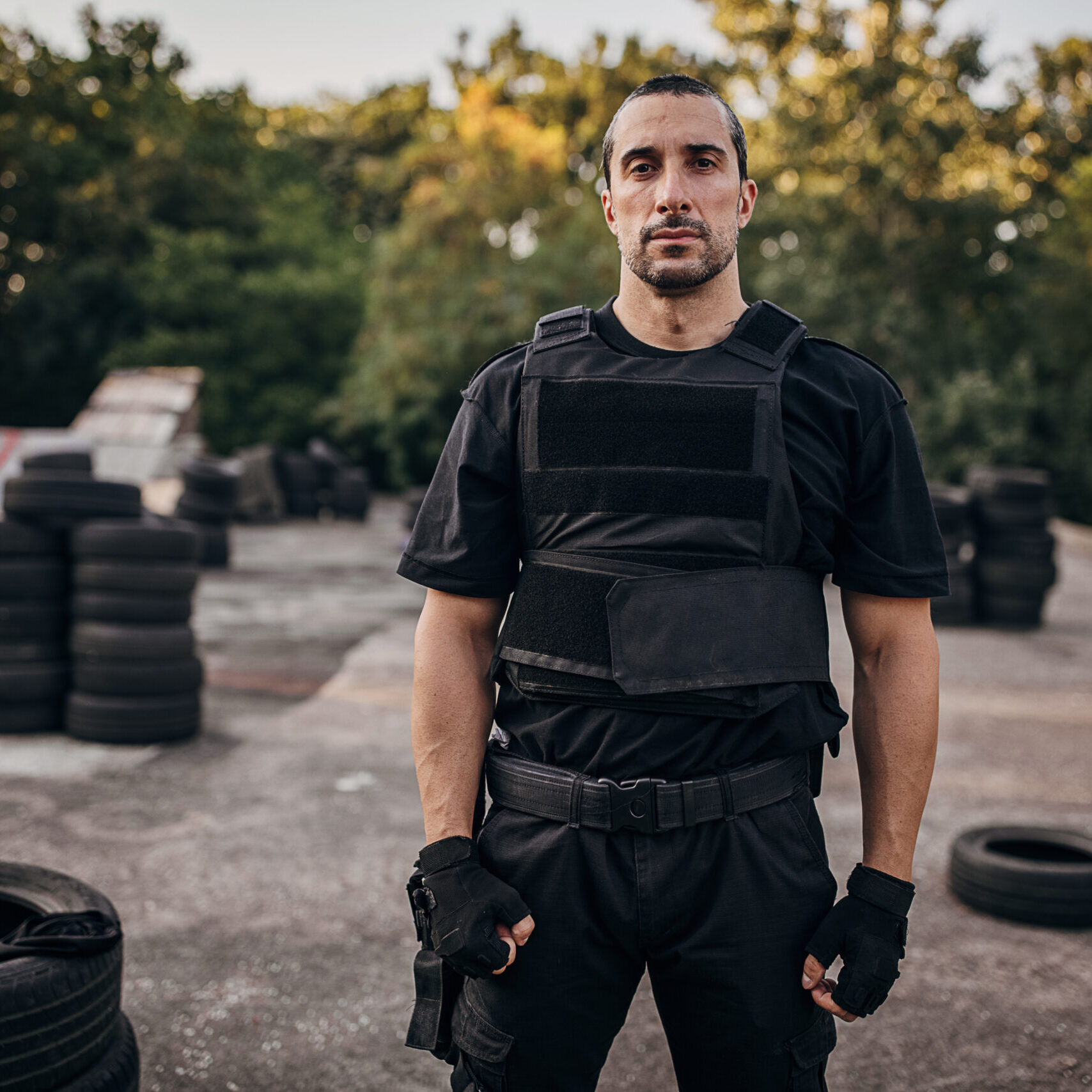 Man in tactical gear outdoors